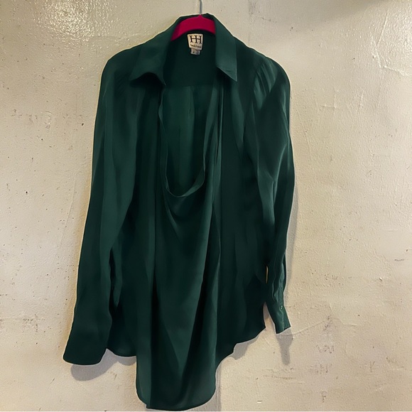 Haute Hippie Forest Green Silk Long Sleeve Top S - Picture 4 of 7